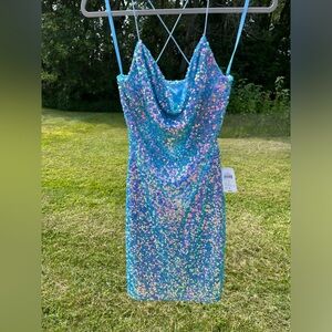 WINDSOR Allie Formal Sequin Open Back Dress Periwinkle Size Small